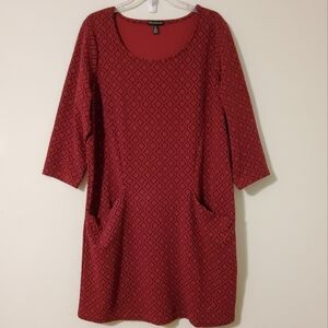 Nina Leonard Burgundy or Magenta 3/4 Sleeve Shift Midi Dress Size 1X